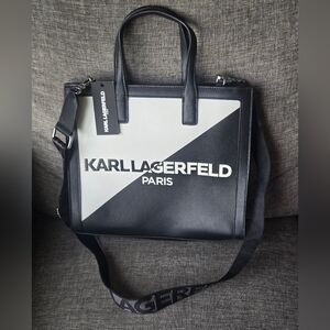 $228 KARL LAGERFELD Paris Black Amd White Nouveau Tote Crossbody Bag